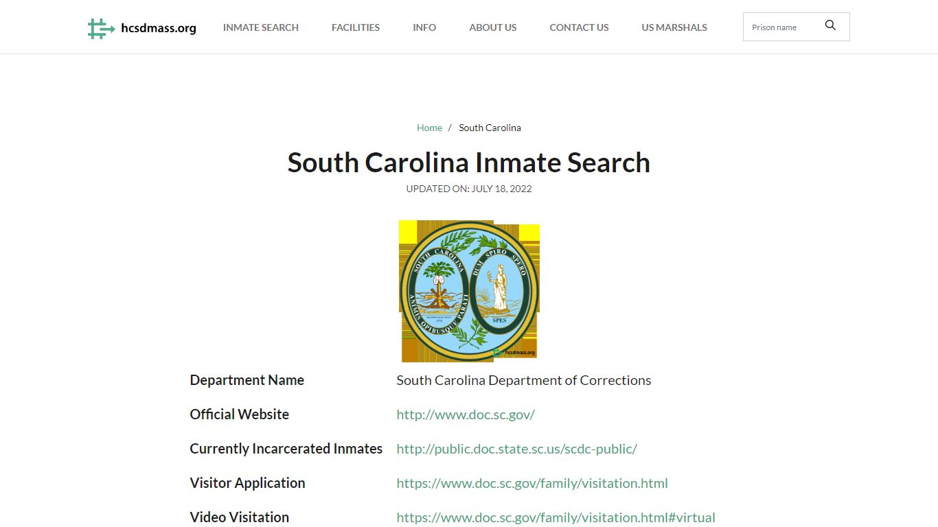 South Carolina Inmate Search – South Carolina Department of Corrections ...